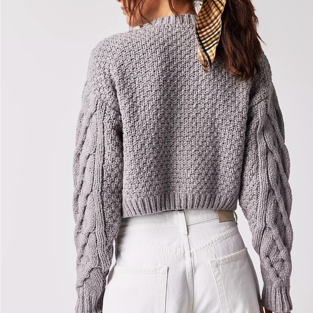 Grey knit free people Bonfire Cardigan Cardi 100% cotton